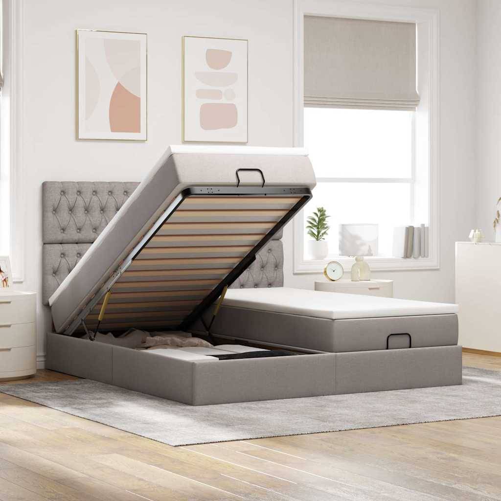 vidaXL Ottoman-Bett mit Matratzen & LEDs Taupe 160x200 cm Stoff