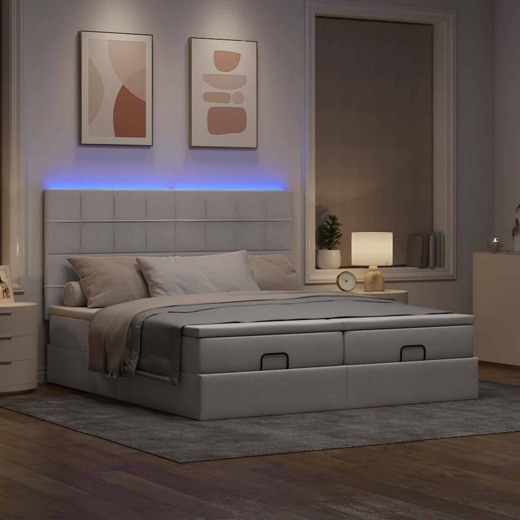 vidaXL Ottoman-Bett mit Matratzen & LEDs Taupe 160x200 cm Stoff
