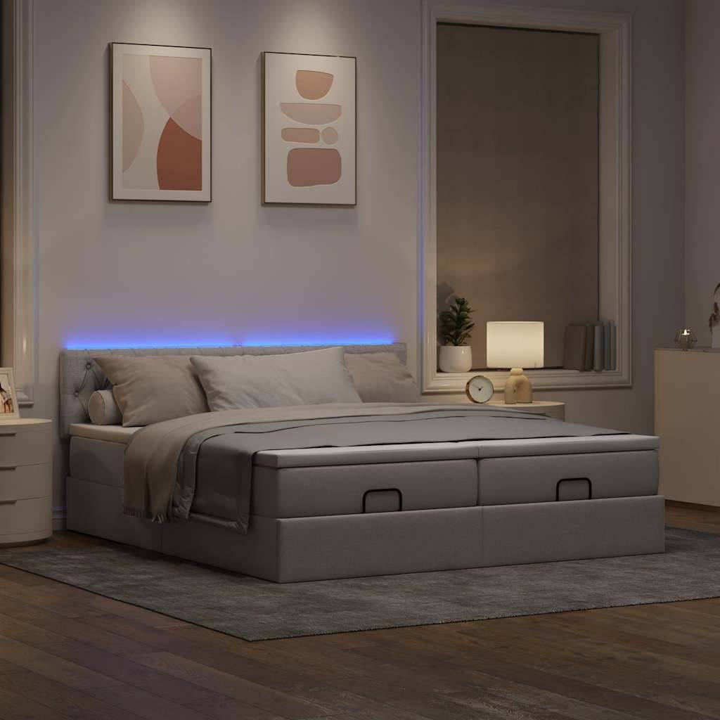 vidaXL Ottoman-Bett mit Matratzen & LEDs Taupe 160x200 cm Stoff