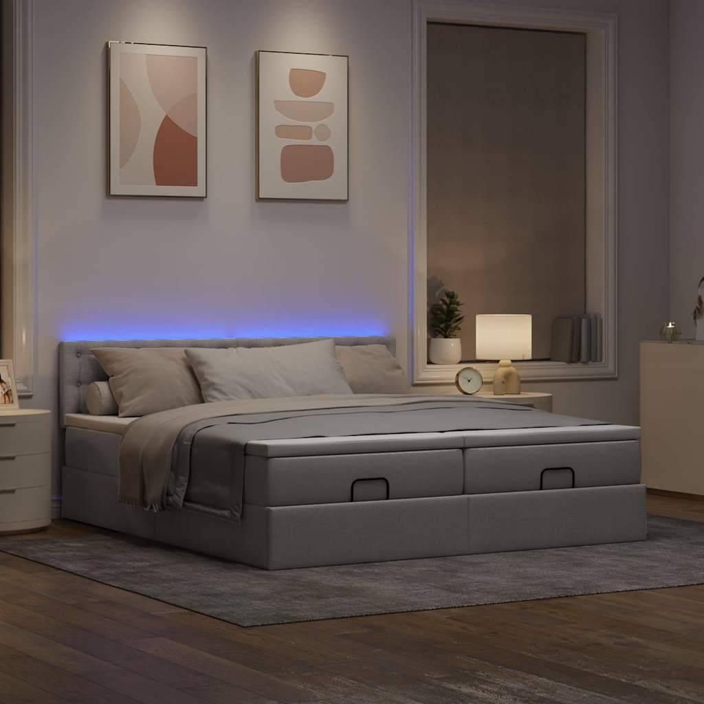 vidaXL Ottoman-Bett mit Matratzen & LEDs Taupe 160x200 cm Stoff