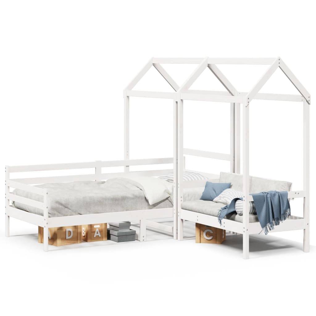 vidaXL Tagesbett und Bank mit Dach Weiß 80x200 cm Kiefernholz