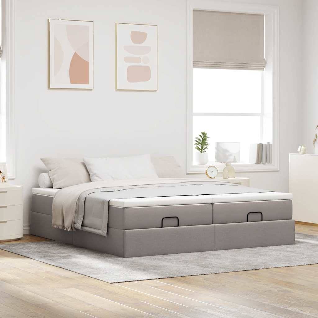vidaXL Ottoman-Bett mit Matratzen Taupe 160x200 cm Stoff