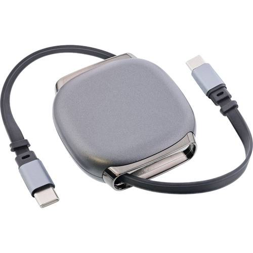 InLine® USB-C Kabel im Case, einziehbar, 100W, 0,80m, schwarz/grau USB & Lightning USB 2.0