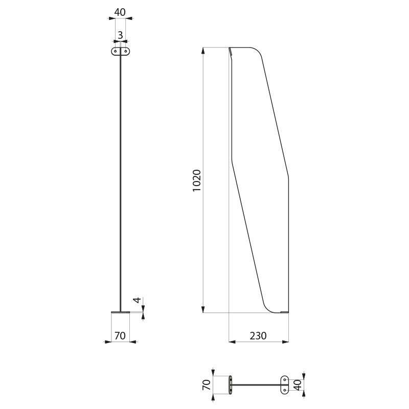 Delabie Schamwand für Urinalrinne L Fußbodeneinbau Edst. 1.4301 sat