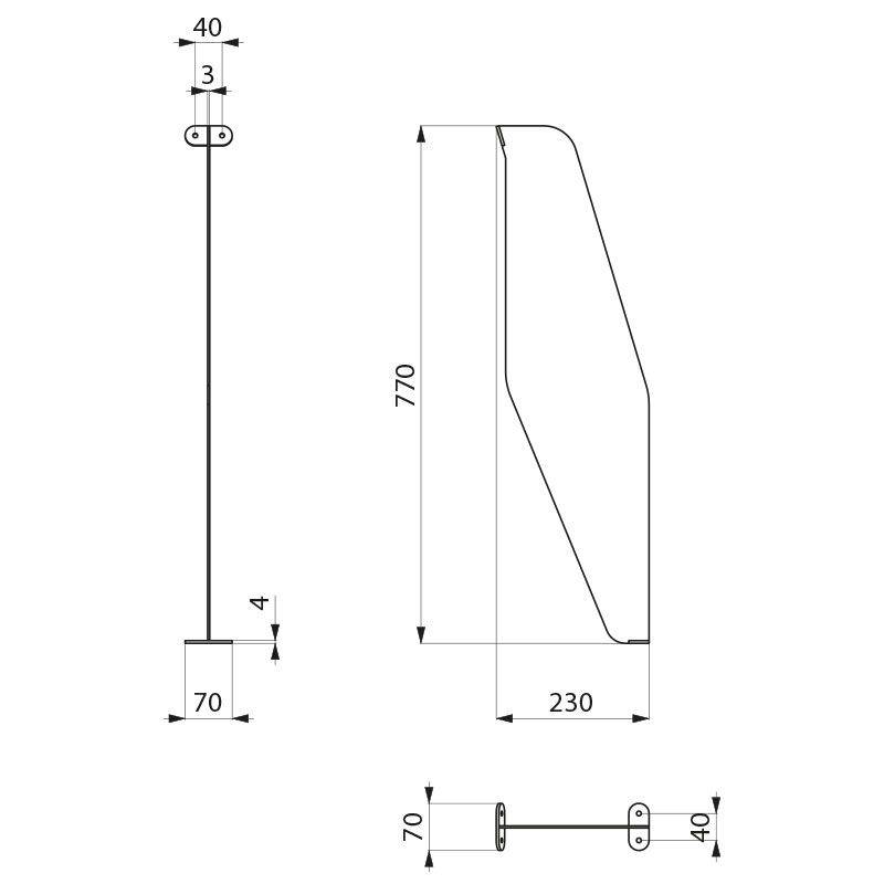 Delabie Schamwand für Urinalrinne LP bodenstehend Edelstahl 1.4301 sat