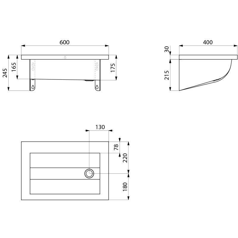 Delabie Waschrinne CANAL L.600 o. Hl. Ablauf rechts Edst. 1.4301 sat