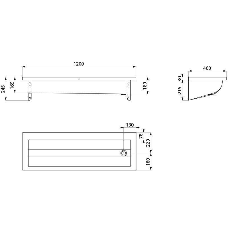 Delabie Waschrinne CANAL L.1200 o. Hl. Ablauf rechts Edst. 1.4301 sat