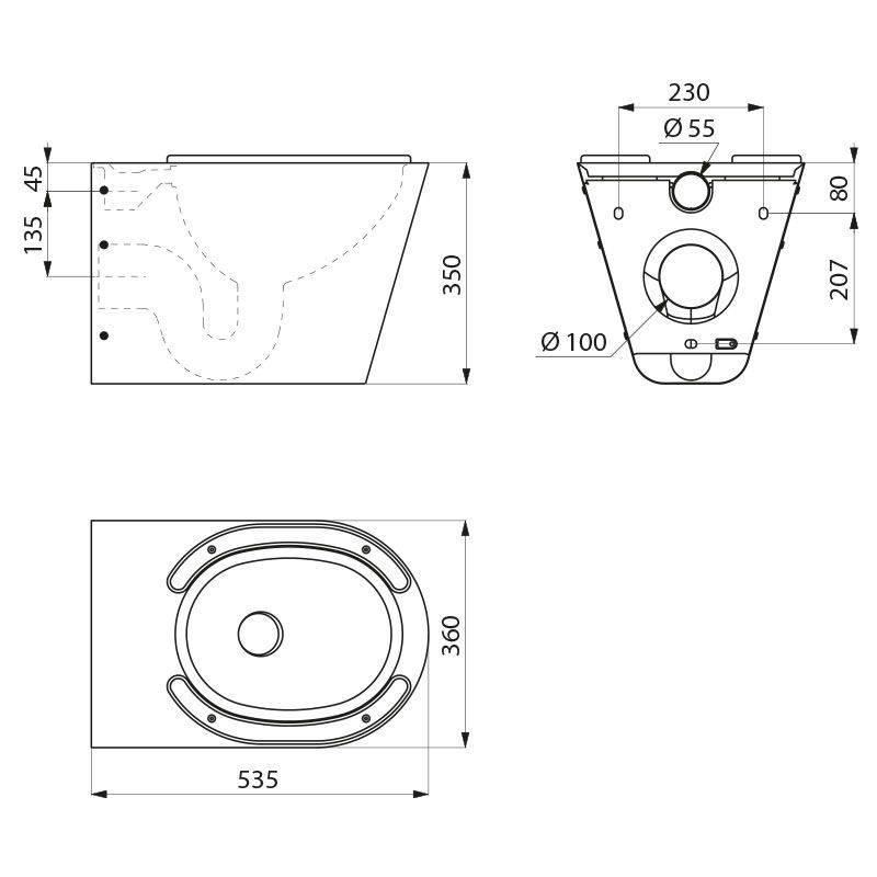 Delabie WC S21 S wandh. Edst. 1.4301 satiniert +2 Sitzbacken schwarz