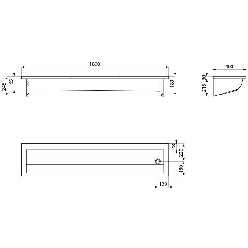 Delabie Waschrinne CANAL L.1800 o. Hl. Ablauf rechts Edst. 1.4301 sat