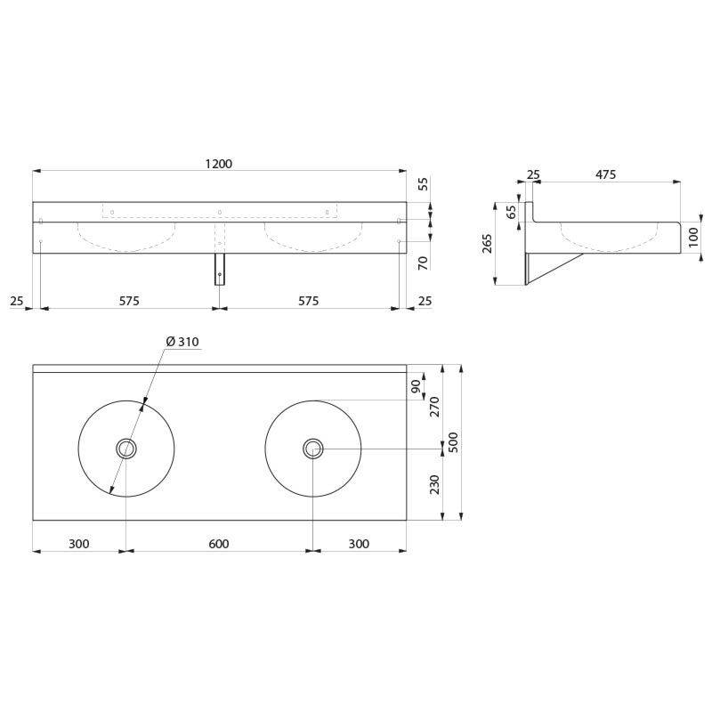 Delabie Reihen-WT DUPLO RP 2 Plätze o.Hl. o.Überlauf Edst.1.4301 sat