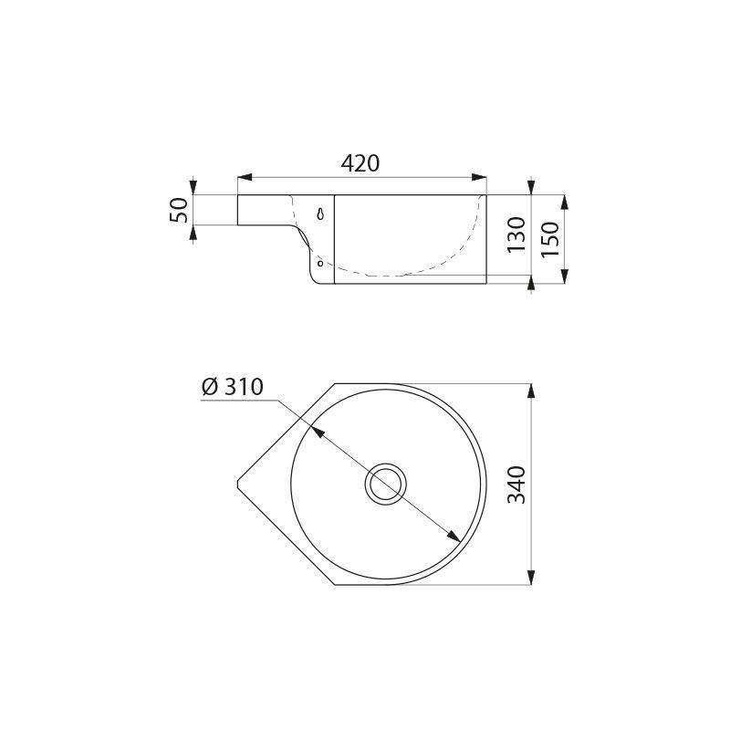 Delabie WT MINIMAL ohne Hahnloch ohne Überlauf Edst. 1.4301 sat.