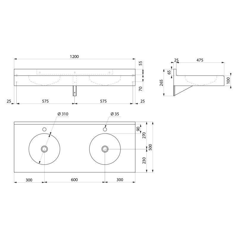Delabie Reihen-WT DUPLO RP 2 Plätze Hl.D35 o.Überl. Edst.1.4301 sat