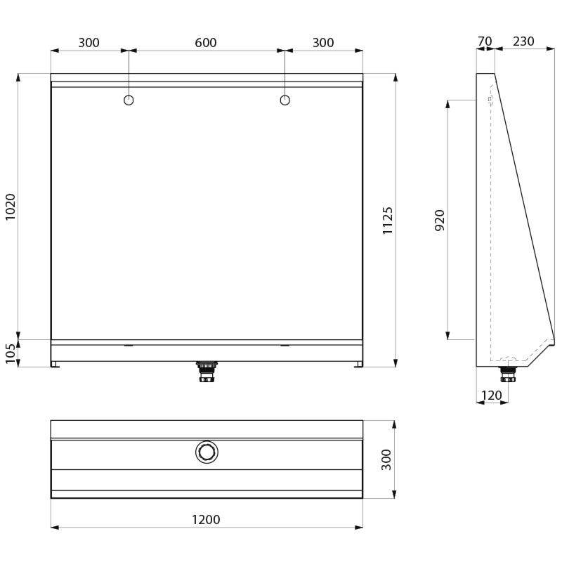 Delabie Urinalrinne L Fußbodeneinbau L1200 Anschl.hi. Edst.1.4301 sat