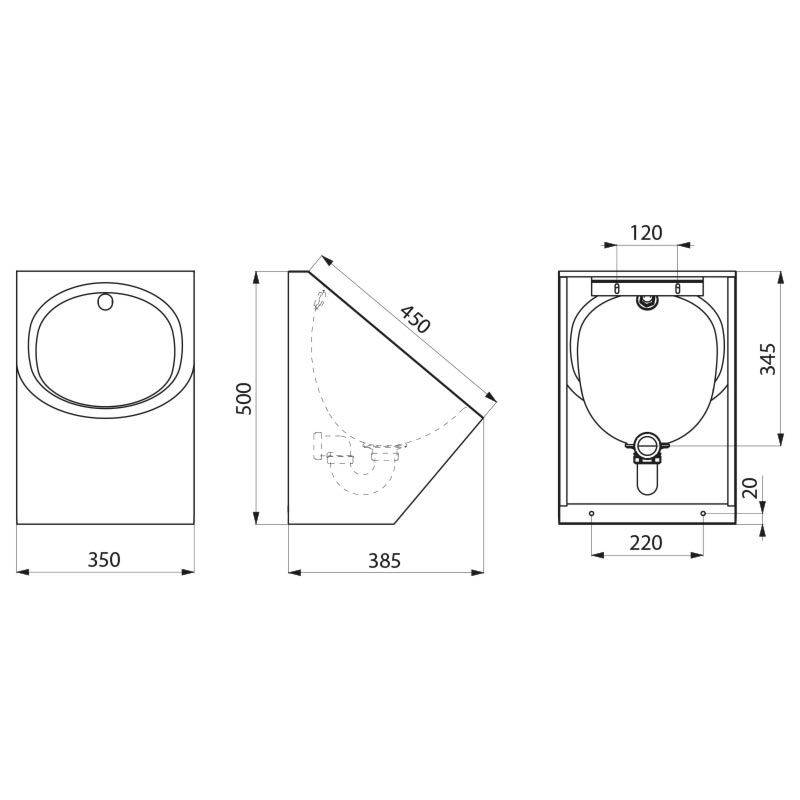 Delabie Urinal DELTA Anschl. von oben Abgang verti. Edst. 1.4301 sat