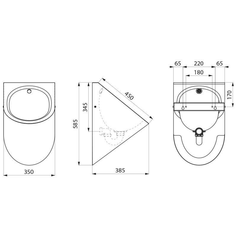 Delabie Urinal DELTA wandh. Anschl. von oben Edst. 1.4301 satiniert