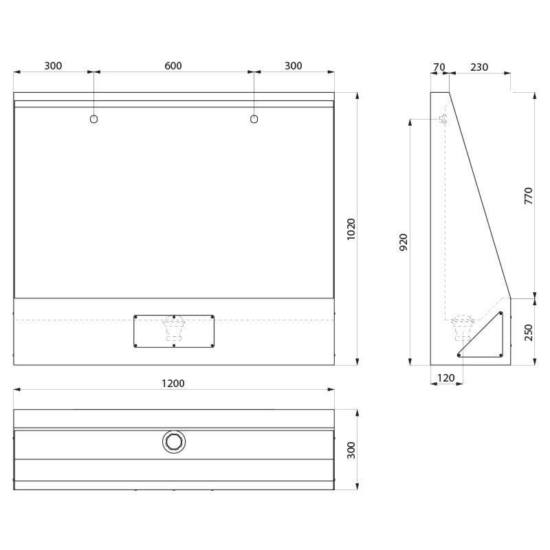 Delabie Urinalrinne LP bodenst. L.1200 Anschl. hi. Edst. 1.4301 sat