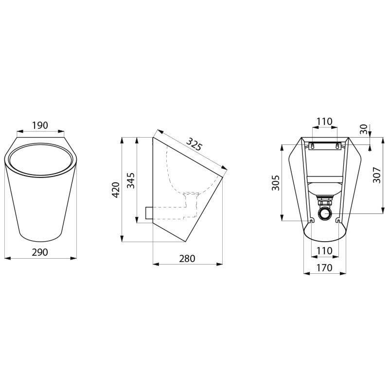 Delabie Urinal FINO WF wasserlos wandh. Edst. 1.4301 satiniert