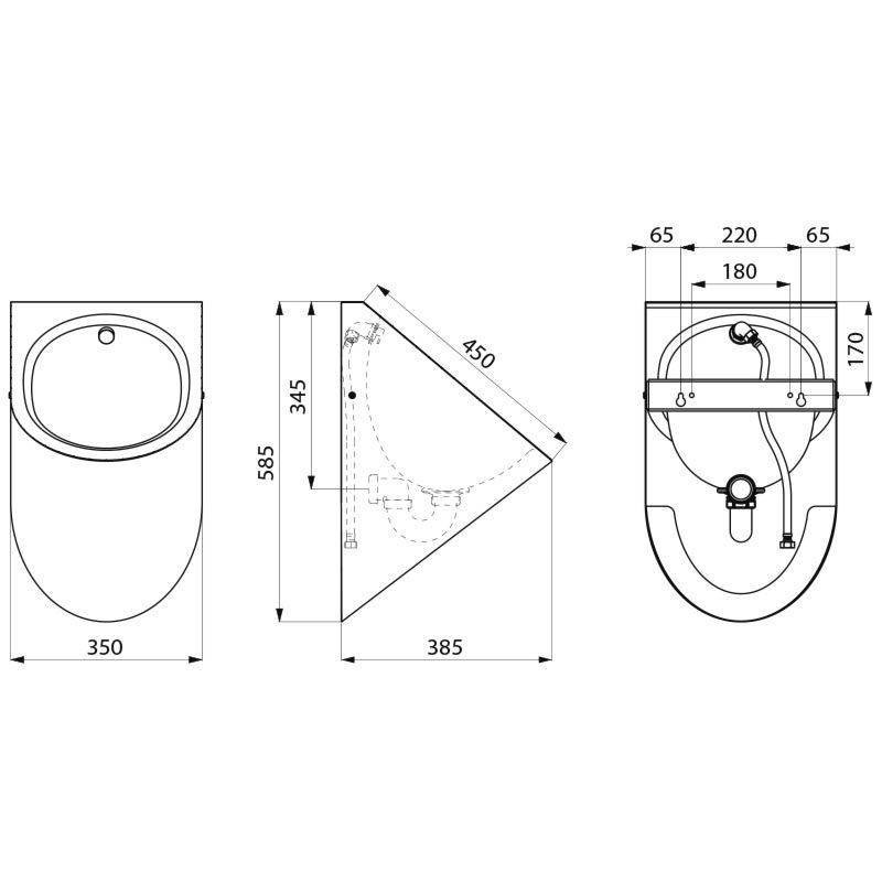 Delabie Urinal DELTA wandh. Anschl. von hinten Edst. 1.4301 sat