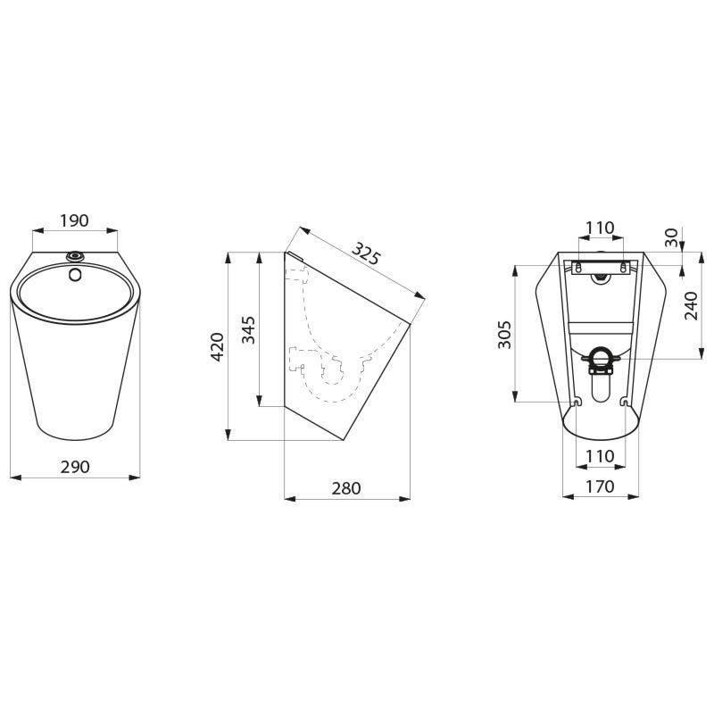 Delabie Urinal FINO wandh. Anschl. von oben Edst. 1.4301 satiniert