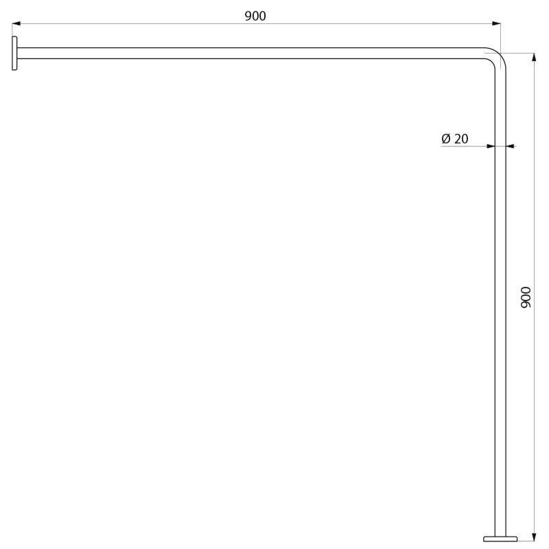 Delabie VH-Stange EVers. D20,900x900mm,Edst. hgl.pol.