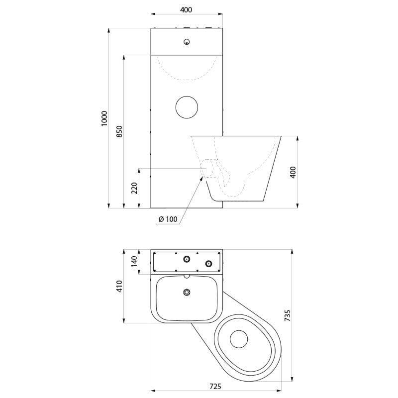 Delabie Gefängniskombi KOMPACT WT WC wandh. re Edst. 1.4301 sat