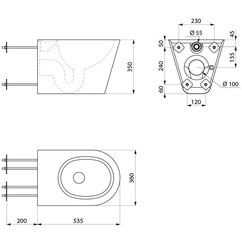 Delabie WC S21 S TC wandh. Anschl. von hinten Edst. 1.4301 satiniert