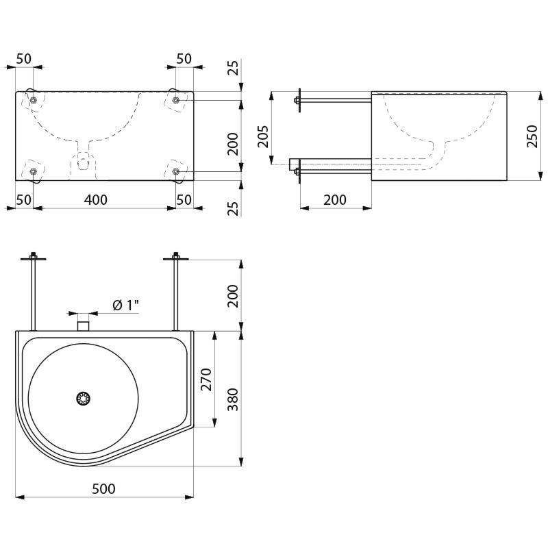 Delabie WT DUO S TC L wandh. ohne Hahnloch Edst. 1.4301 satiniert