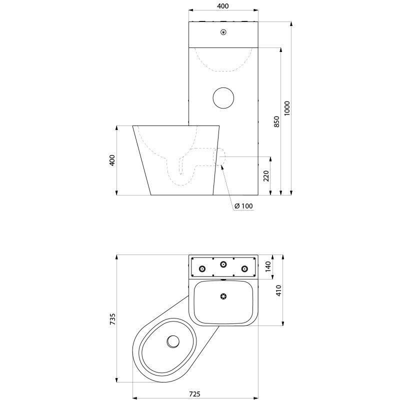 Delabie Gef.Kombi KOMPACT TWW/TW, WT WC bodenst. li Edst. 1.4301 sat
