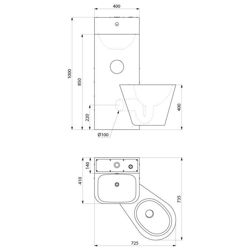 Delabie Gef.Kombi KOMPACT m. Spülkasten WC wandh. re Edst. 1.4301 sat