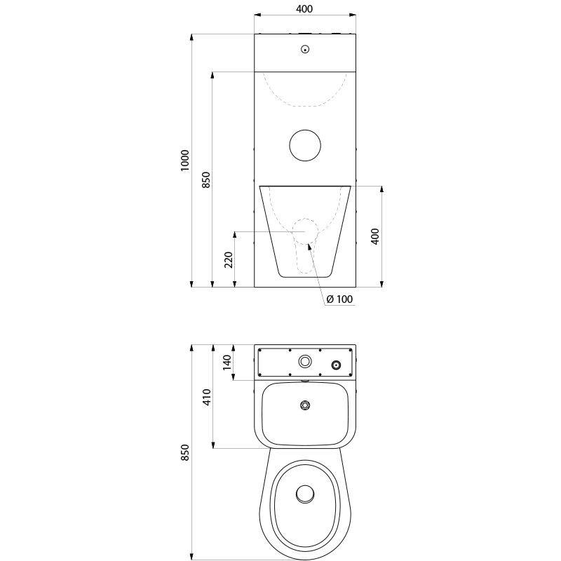 Delabie Gef.Kombi KOMPACT m.Spülkasten WC wandh. mi. Edst. 1.4301 sat