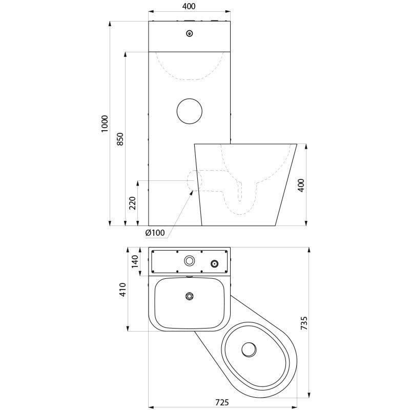 Delabie Gef.Kombi KOMPACT m.Spülkasten WC bodenst. re Edst.1.4301 sat