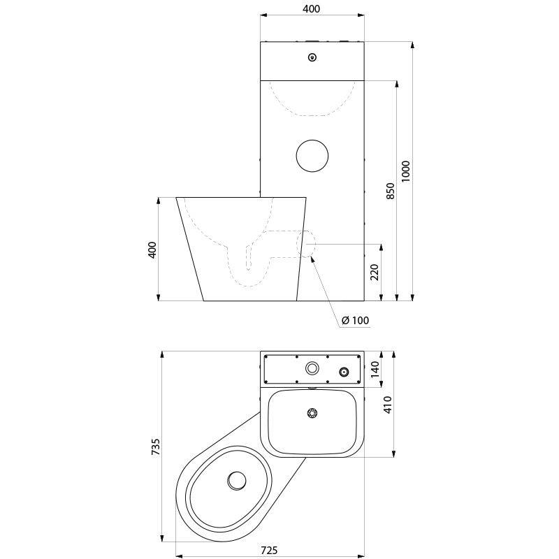Delabie Gef.Kombi KOMPACT m.Spülkasten WC bodenst. li Edst.1.4301 sat