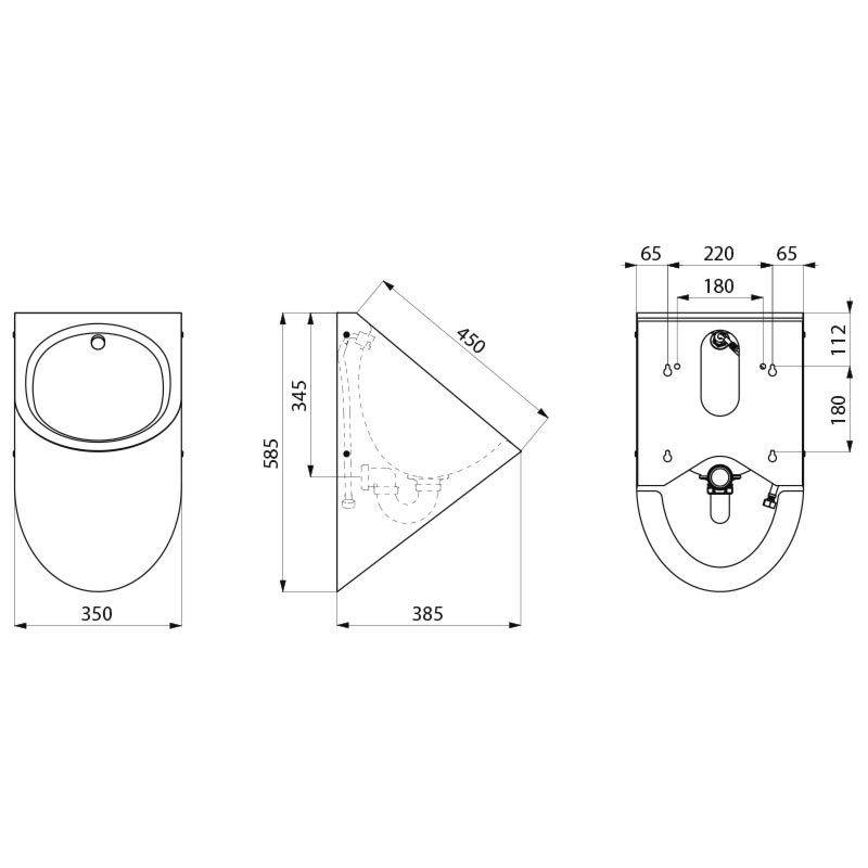 Delabie Urinal DELTA HD wandh. Anschl. von hinten Edst. 1.4301 sat