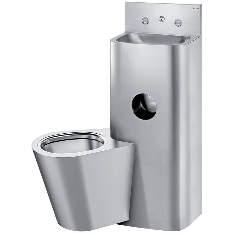 Delabie Combinaison de toilettes KOMPACT TC, WC mural gauche WT en acier inoxydable 1.4301 satiné