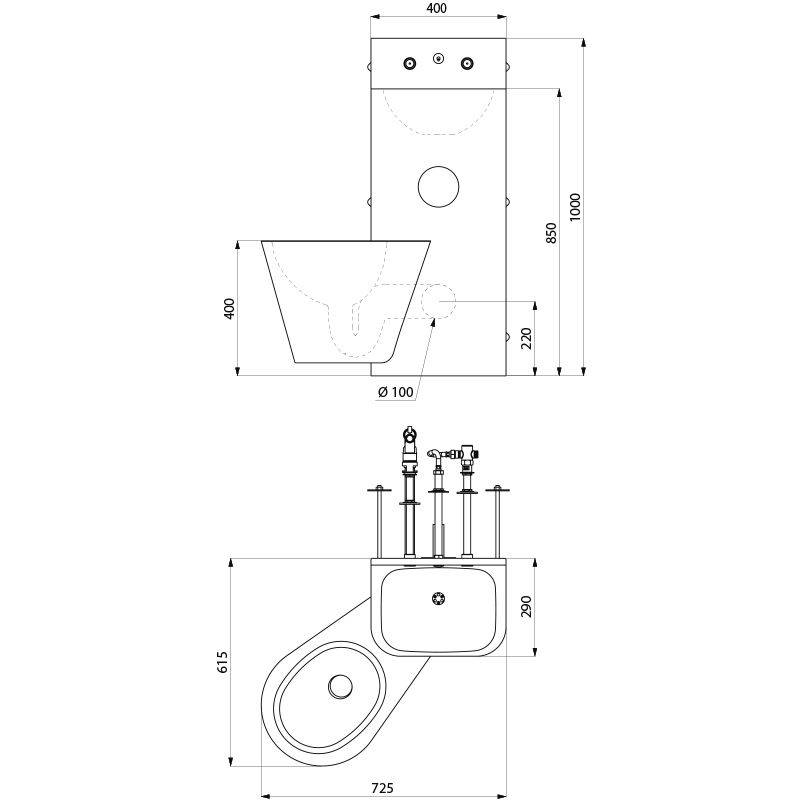 Delabie Gefängniskombi KOMPACT TC,WT WC wandh. li Edst. 1.4301 sat