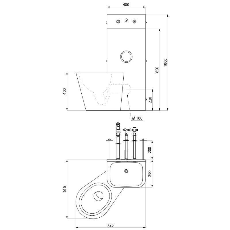 Delabie Gefängniskombi KOMPACT TC WT WC bodenst. li Edst. 1.4301 sat