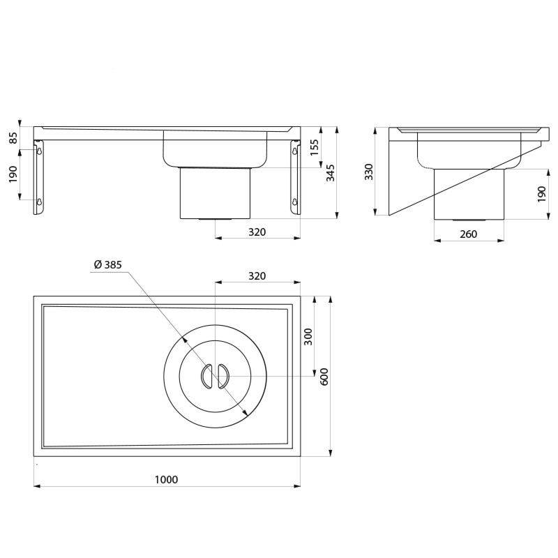 Delabie Gipsbecken wandhängend Edelstahl 1.4301 satiniert
