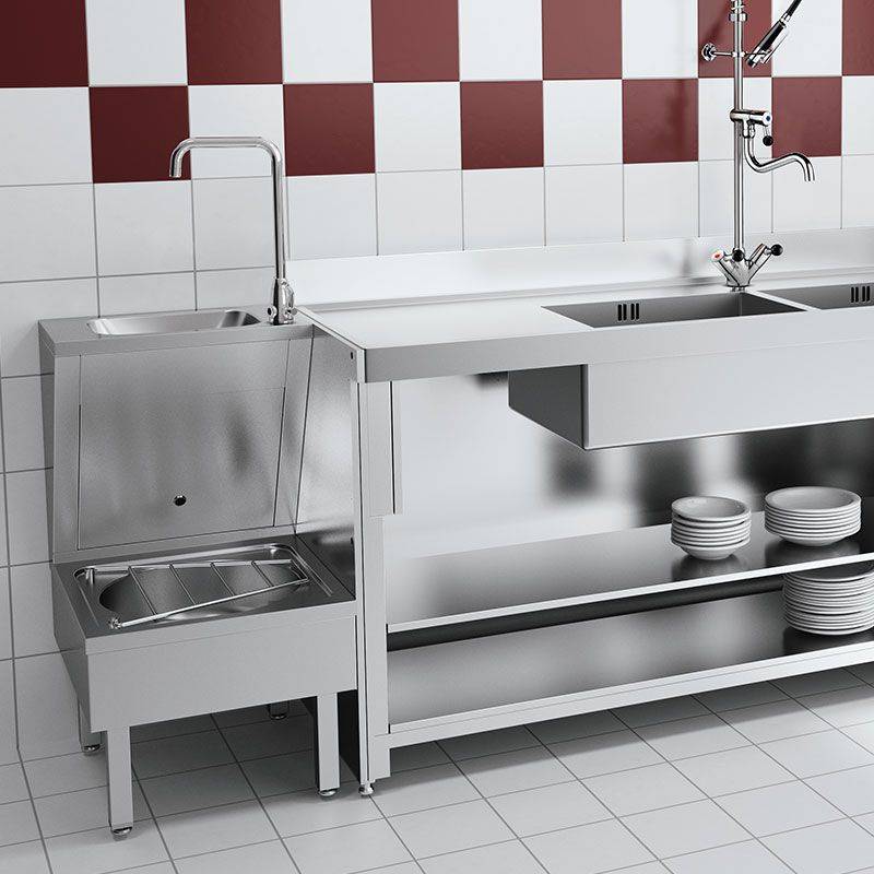 Delabie Ausgussbecken/Waschtisch-Kombi. bodenst. Edst. 1.4301 sat