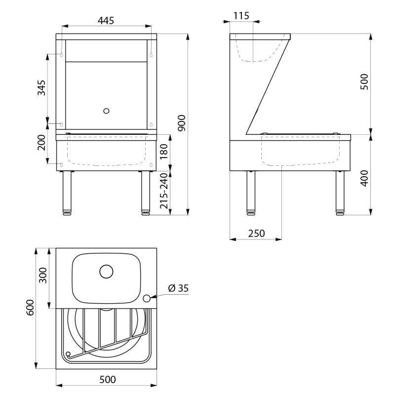 Delabie Ausgussbecken/Waschtisch-Kombi. bodenst. Edst. 1.4301 sat