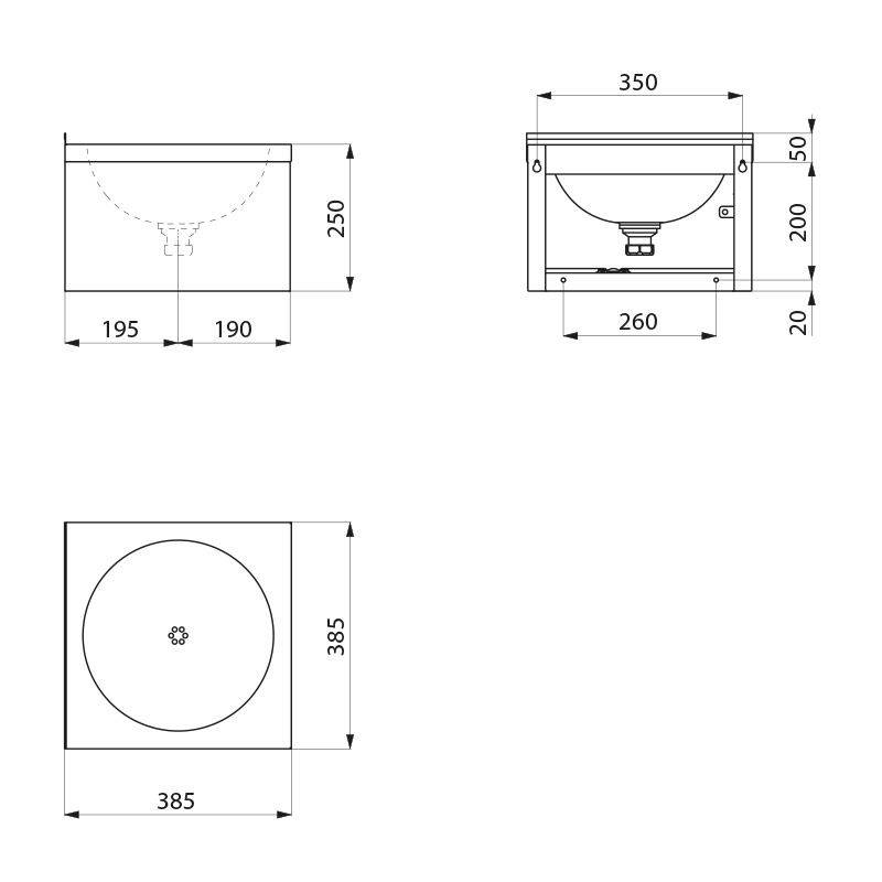 Delabie Waschtisch SXS ohne Armatur Edst. 1.4301 satiniert