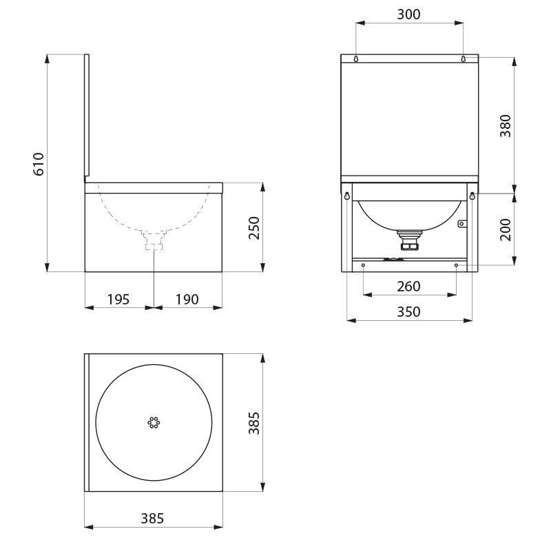 Delabie Waschtisch SXS o. Armatur mit Rückwand Edst. 1.4301 satiniert