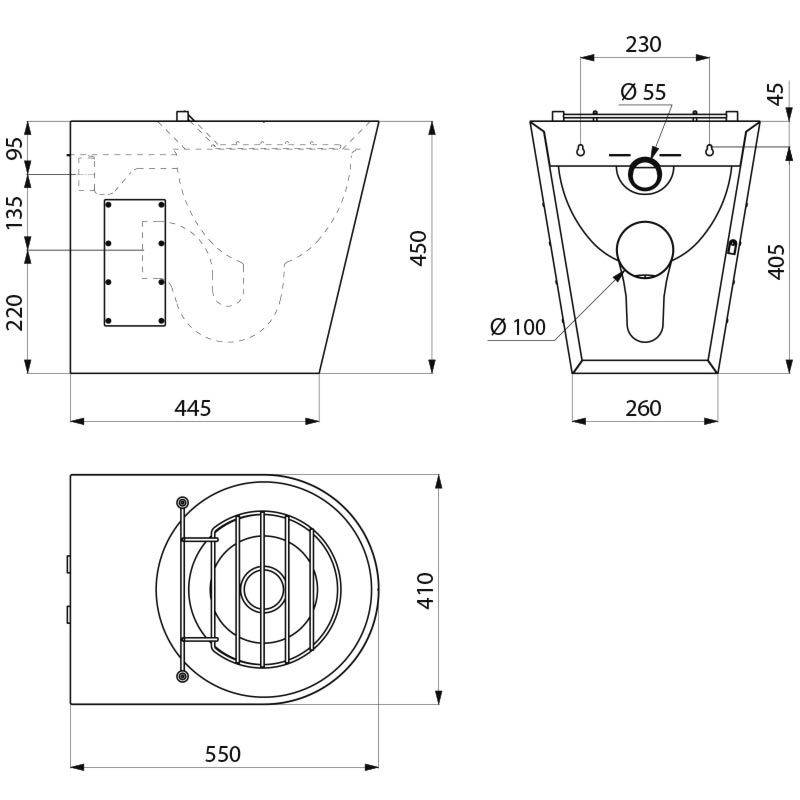 Delabie Fäkalienausguss XL P bodenst. Anschl. hi. Edst. 1.4301 sat