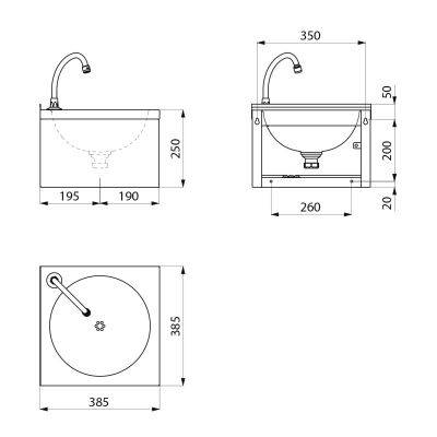Delabie Waschtisch SXS kpl. mit Selbstschl.-Ventil Edst. 1.4301 sat.