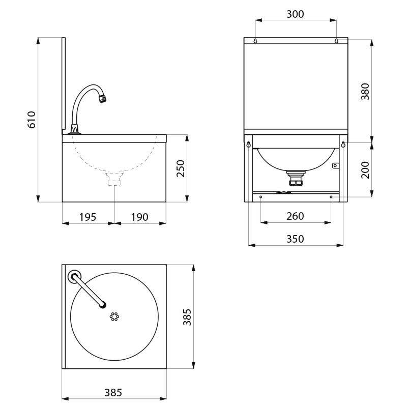 Delabie WT SXS kpl.m.Selbstschl.-Ventil u. Rückwand Edst. 1.4301 sat.