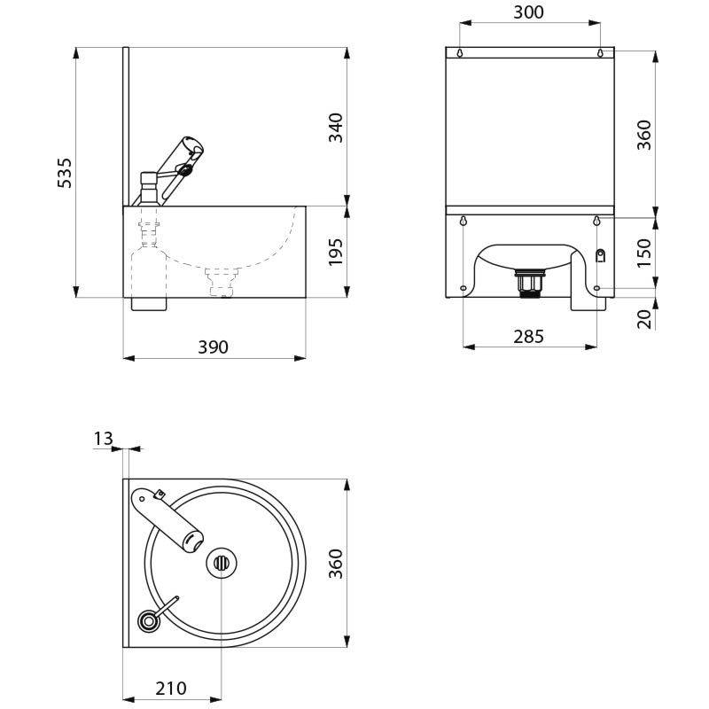 Delabie WT SXS kpl. m. elektron. Ventil u. Rückwand Edst. 1.4301 sat.