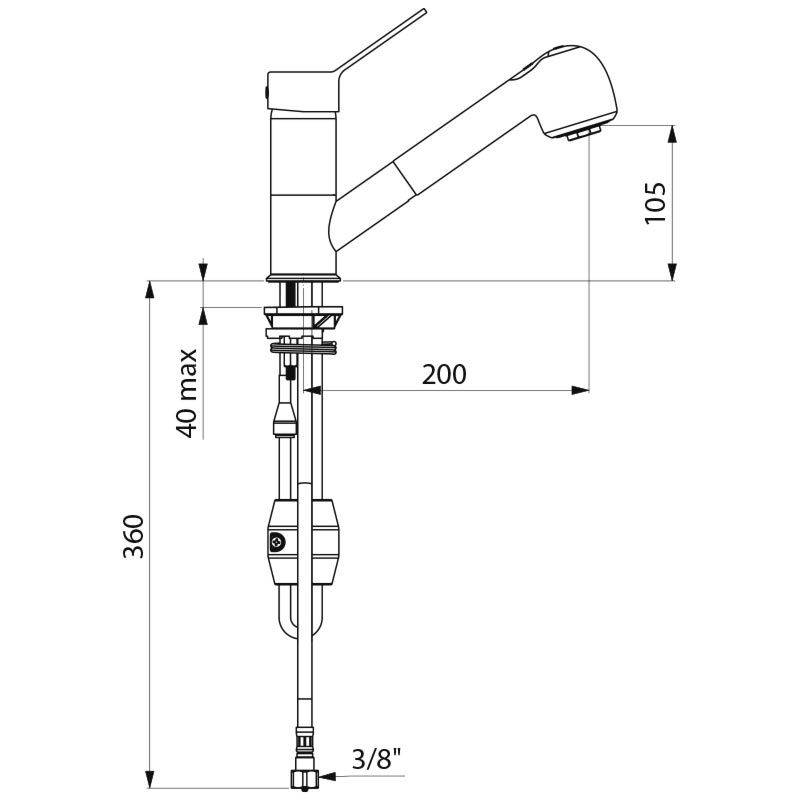 Delabie SPT-EHM, EP, Schwenkauslauf, H105mm, Auszugbrause, Bediengr.
