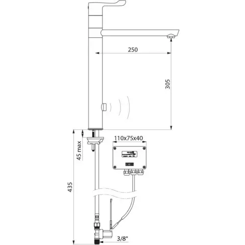 Delabie Elektron. MBatt. 230V Schwenkausl. H300 L250,Hebel L100mm Delabie Elektron. MBatt. 230V Schwenkausl. H300 L250,Hebel L100mm
