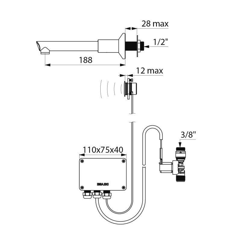 Delabie Elektron. Wandventil mit 1 Einmalauslauf BIOCLIP,Paneel-Mont.