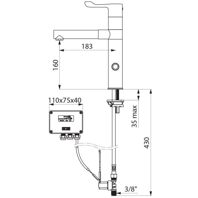 Delabie Elektron. MBatt. Schwenkausl, H160mm, 2 BIOCLIP-Edelstahlausl.
