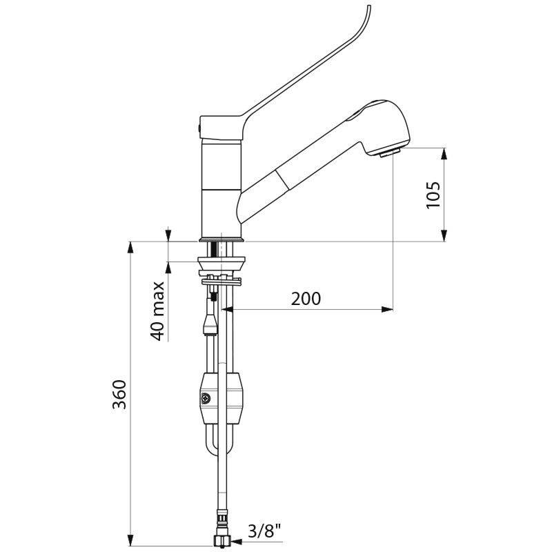 Delabie EHM med.Bereich,EP,Schwenkauslauf,H105mm,Auszugbr.,H-Hebel